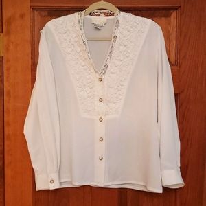 V neck, lace detail blouse